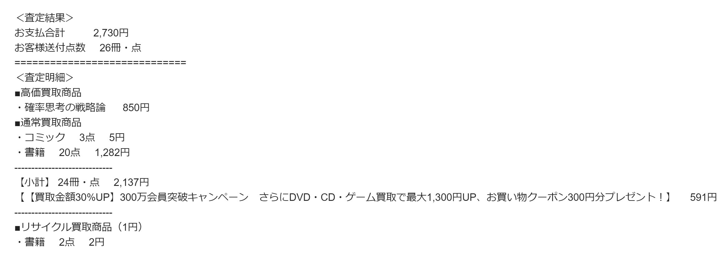 ネットオフ 買取査定　本　コミック